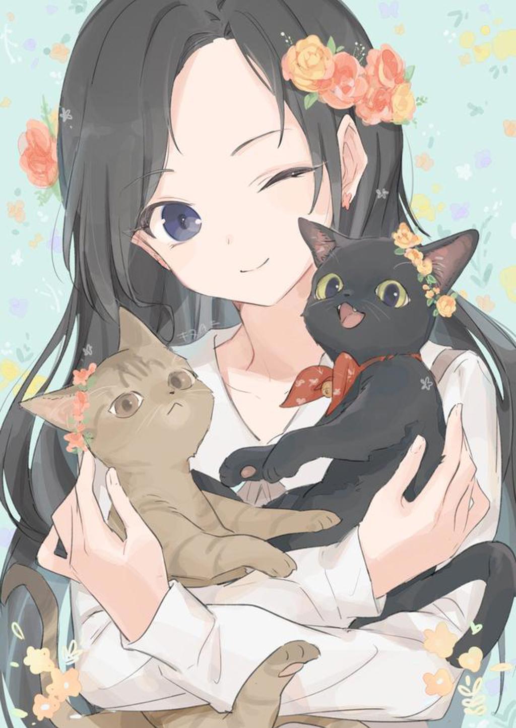 女孩与猫,画师yu–ri作品欣赏