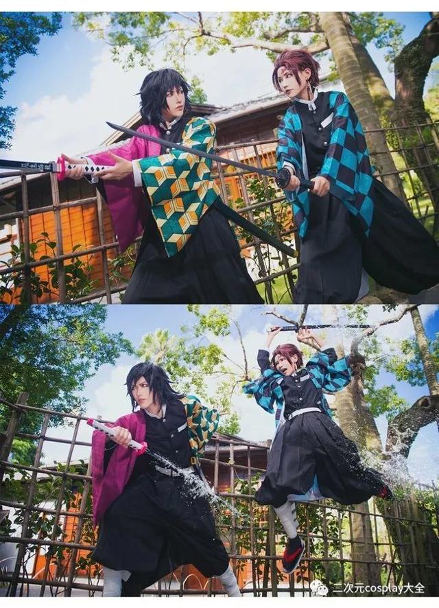 《鬼灭之刃》炭治郎,富冈义勇cos,日常互动和打斗太甜啦!