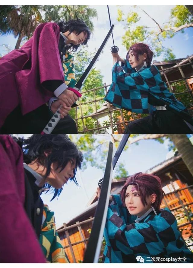 《鬼灭之刃》炭治郎,富冈义勇cos,日常互动和打斗太甜啦!