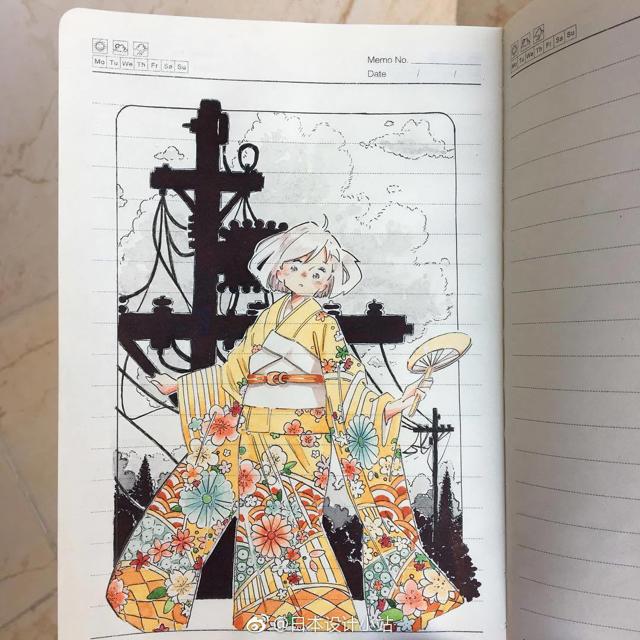 日本插画师ike在普普通通的笔记本上画出的超治愈的水彩插画